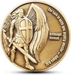 1.75″ Antique Gold St. Michael Coin with Bible Verses – Collectible Gift