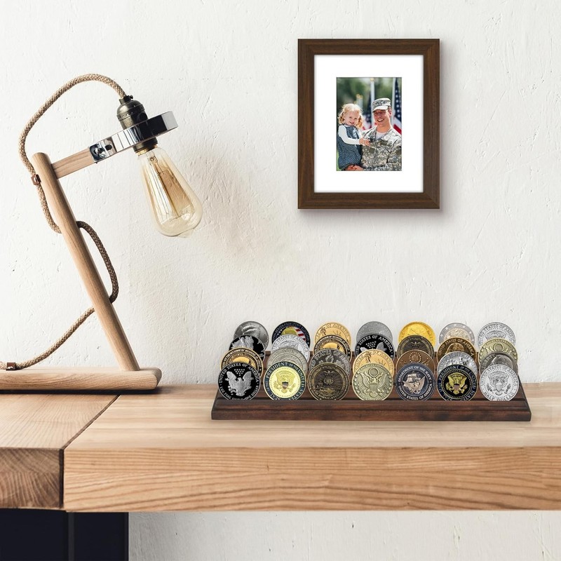 12X4 Challenge Coin Display with 4 Rows in Walnut - Military Coin Display Stand gallery