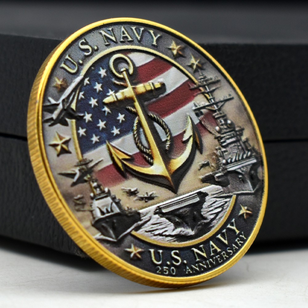 U.S. Navy 250th Anniversary Challenge Coin - Anchor Fleet Flag Military Gift gallery