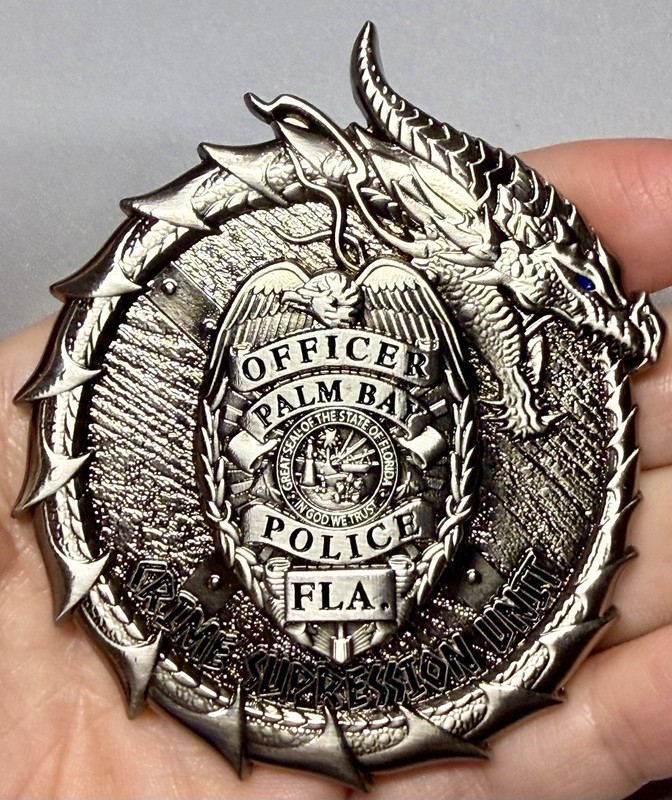 💥Palm Bay Police Florida Skull Pirate Dragon Challenge Coin Silver gallery