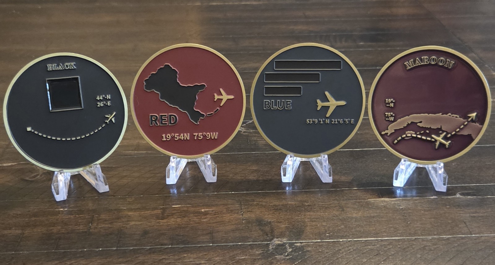4pc Lot - CIA Detention Sites BLACK, MAROON, RED, & BLUE, I.C. Challenge Coins gallery