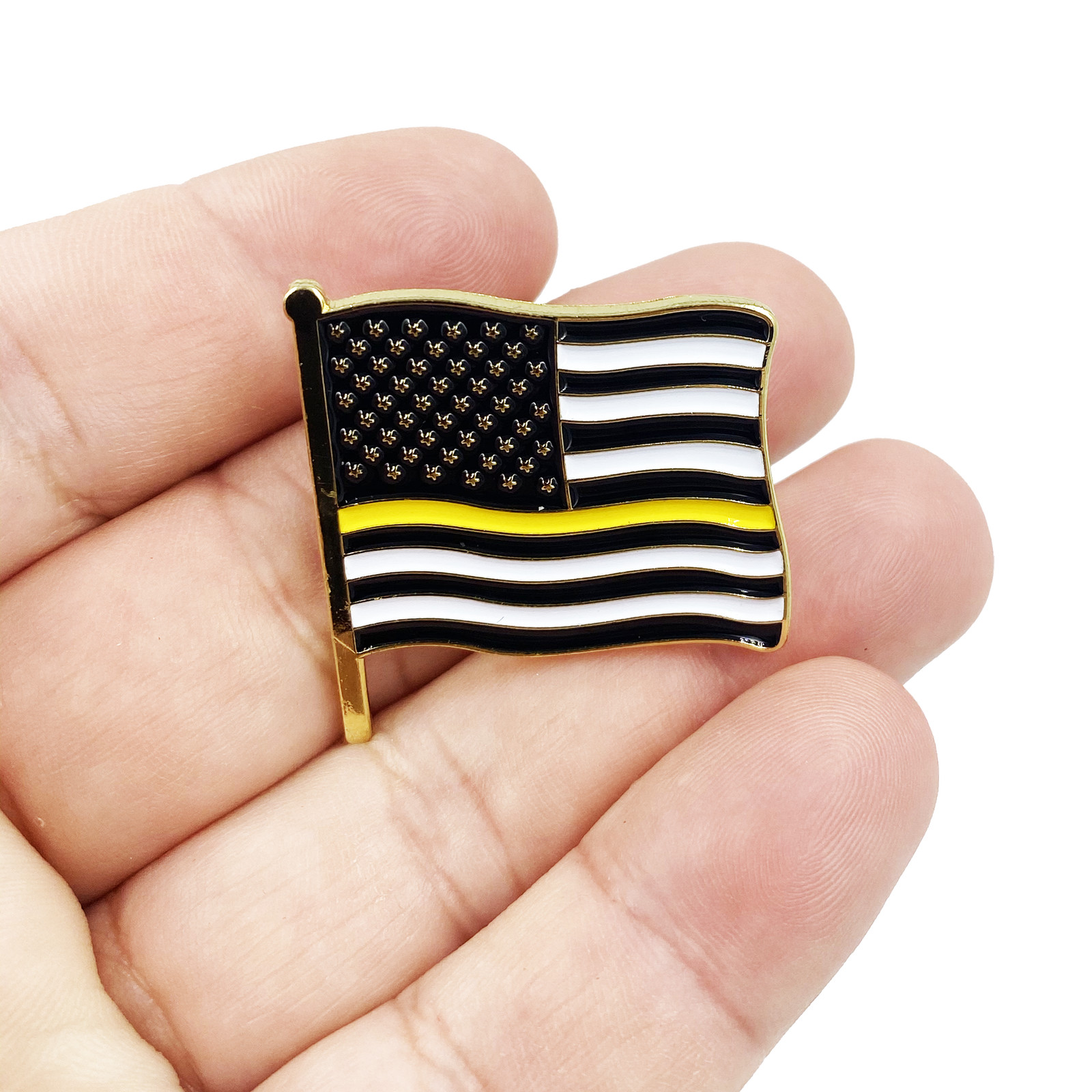 Dispatcher Thin Gold Line American Waving Flag Lapel Pin 1.25" with 2 pin posts gallery