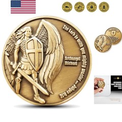 Archangel Michael Challenge Coin, Quis Ut Deus – 1.75″ Antique Gold-Color Pla…