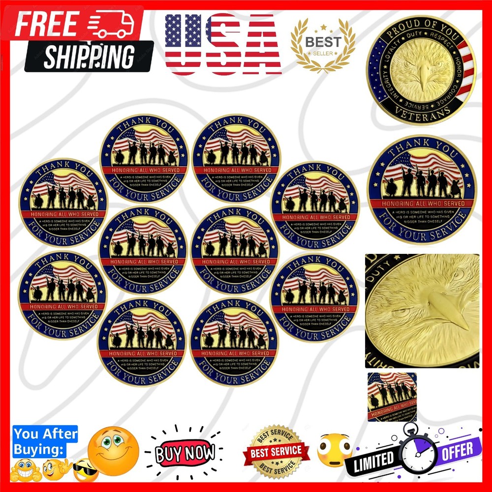 Thank You for Your Service Military Appreciation Challenge Coin Pack of 10
