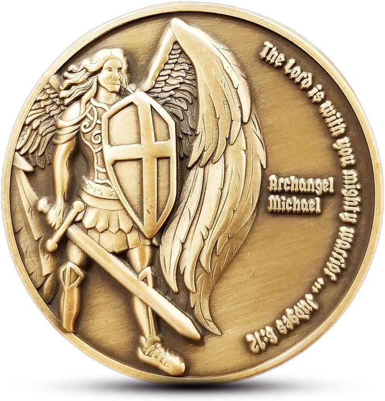 Antique Gold Archangel Michael Coin - 1.75" Religious Keepsake for Encouragement gallery
