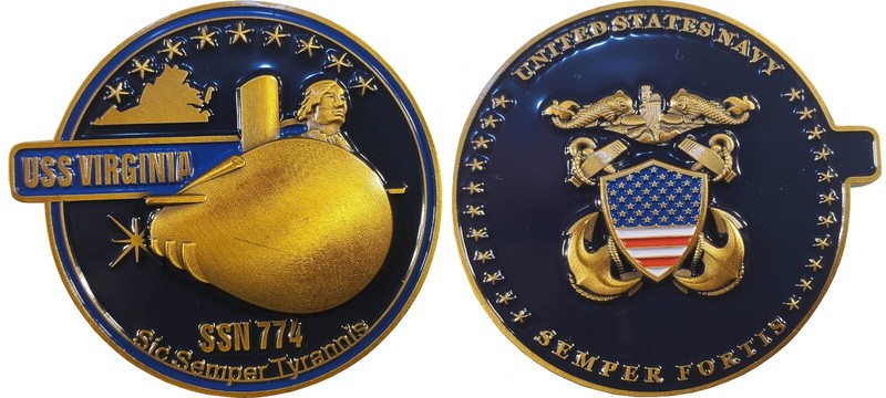 US NAVY USS VIRGINIA SSN-774 SUBMARINE CHALLENGE COIN 2" 123 gallery