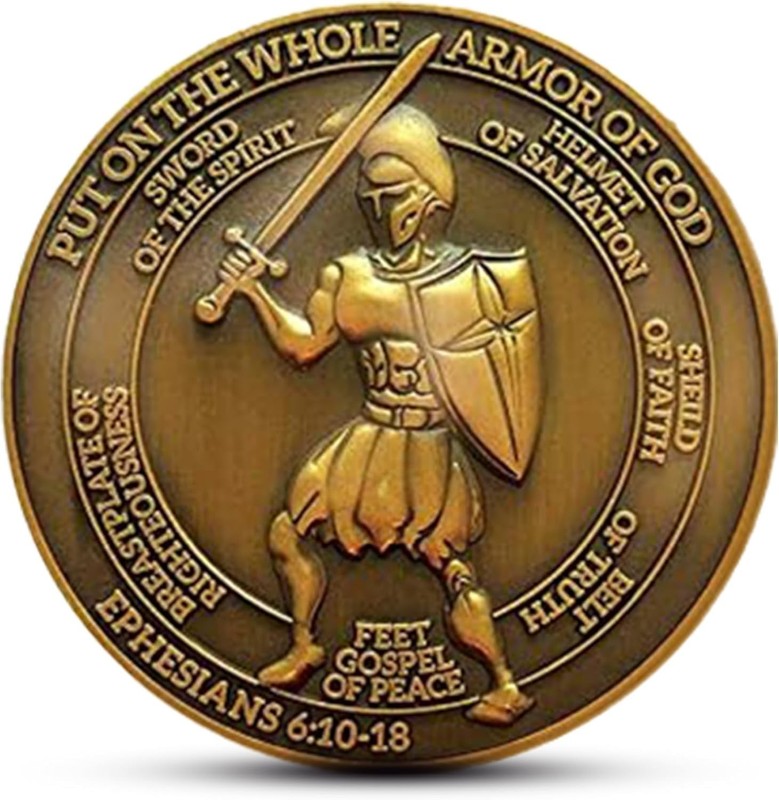 1pc Armor of God Challenge Coin, Ephesians 6:10 Bible Verse - 1.75" Antique G... gallery