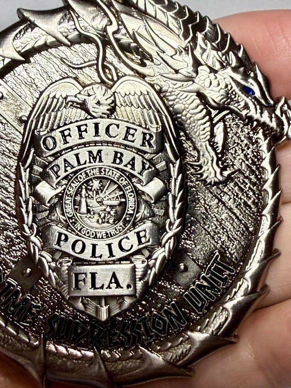 💥Palm Bay Police Florida Skull Pirate Dragon Challenge Coin Silver gallery