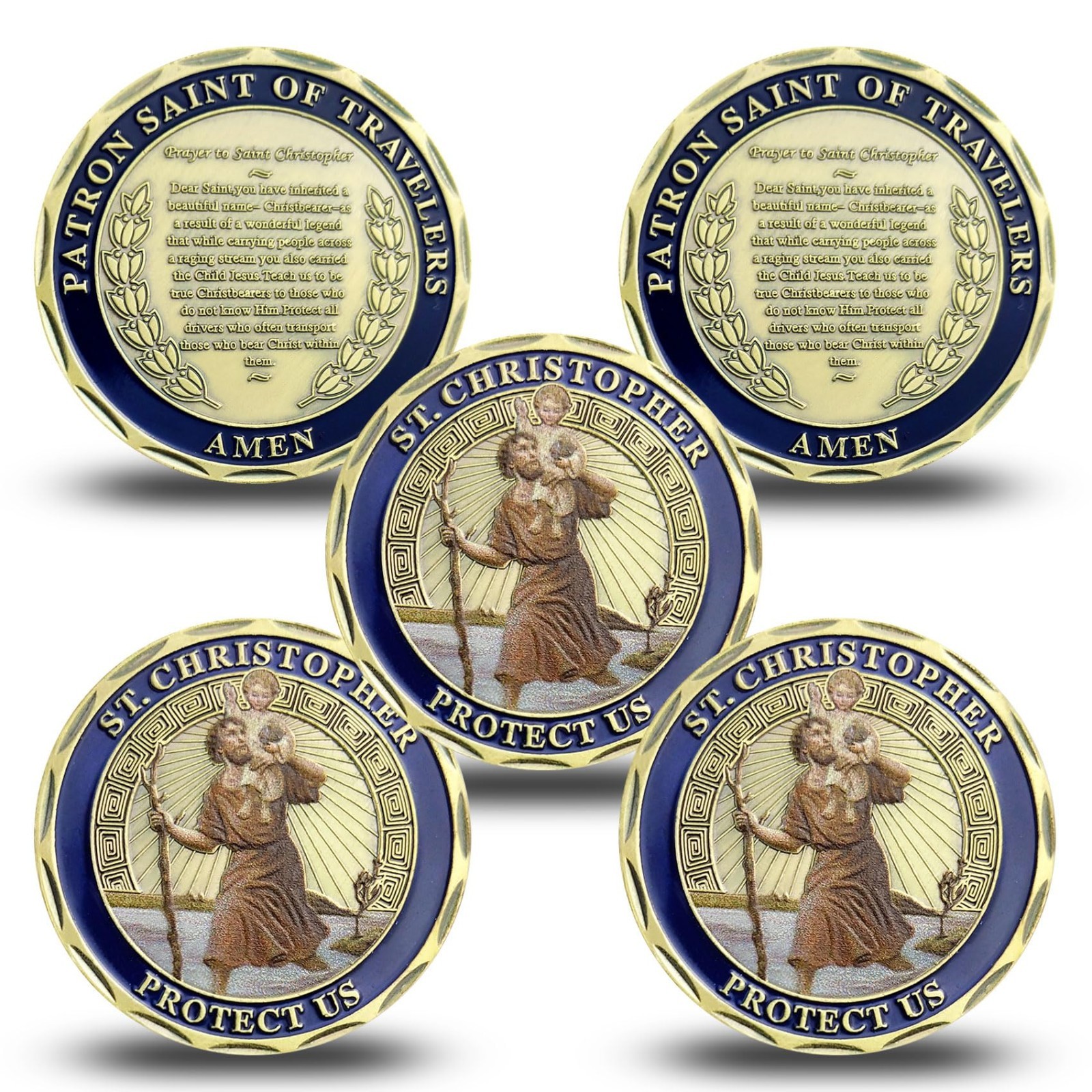 5PCS St Christopher Challenge Coin Set - Patron Saint of Travelers Prayer Safety gallery