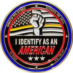 CL15-08 911 Emergency Dispatch Thin Gold Line Challenge Coin Identify As America