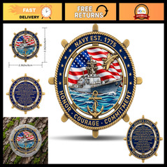 Navy Challenge Coin 1775 – 3D Colorized Zinc Alloy, Ship, Anchor, Jet & Flag – G