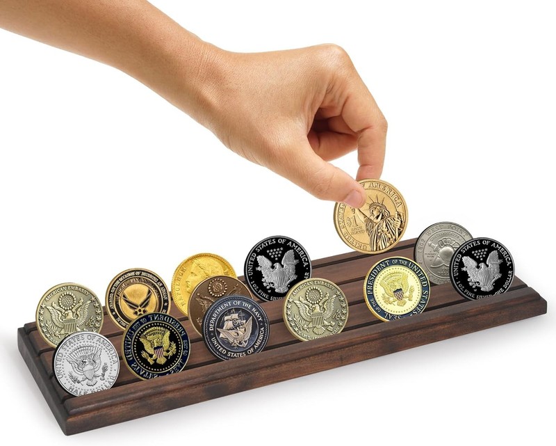 12X4 Challenge Coin Display with 4 Rows in Walnut - Military Coin Display Stand gallery