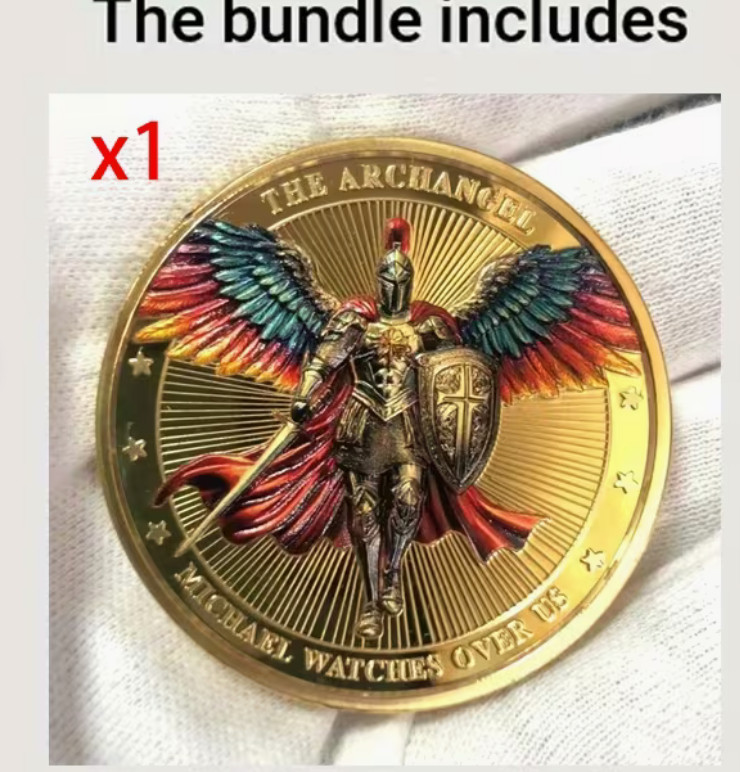 St Michael Archangel Challenge Coin Winged Knight Armor Warrior Gold Plated Toke gallery
