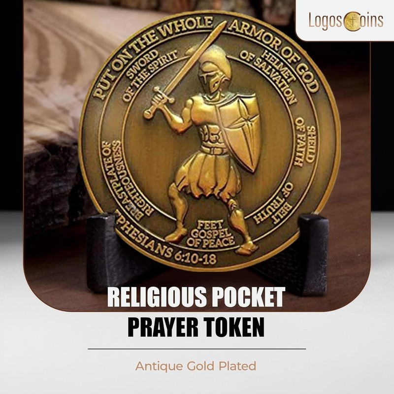 1pc Armor of God Challenge Coin, Ephesians 6:10 Bible Verse - 1.75" Antique G... gallery