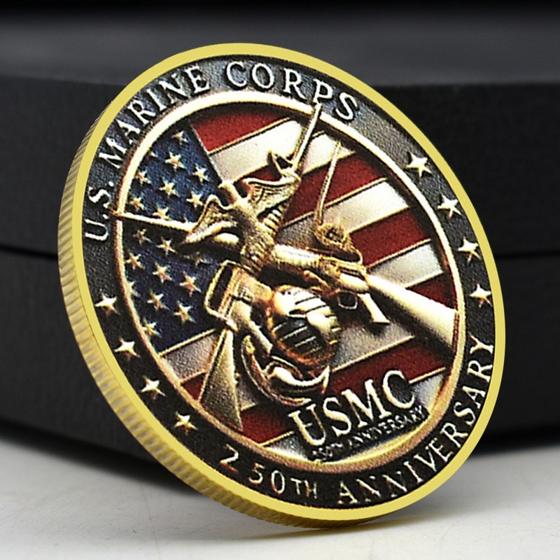 USMC 250th Anniversary Golden Coin Semper Fidelis Military Commemorative Medal gallery