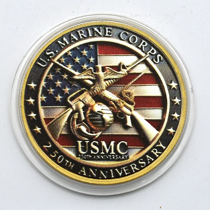 USMC 250th Anniversary Golden Coin Semper Fidelis Military Commemorative Medal gallery