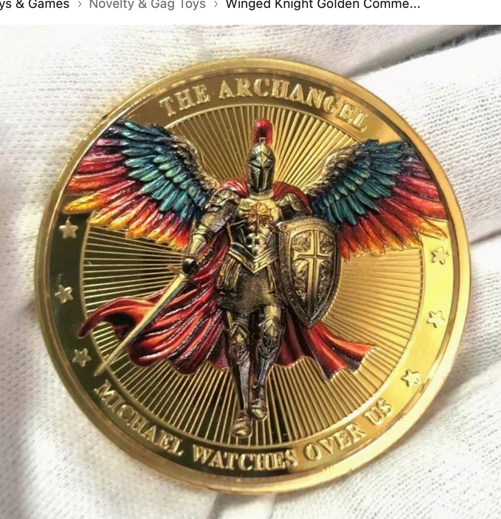 St Michael Archangel Challenge Coin Winged Knight Armor Warrior Gold Plated Toke gallery