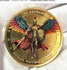 St Michael Archangel Challenge Coin Winged Knight Armor Warrior Gold Plated Toke