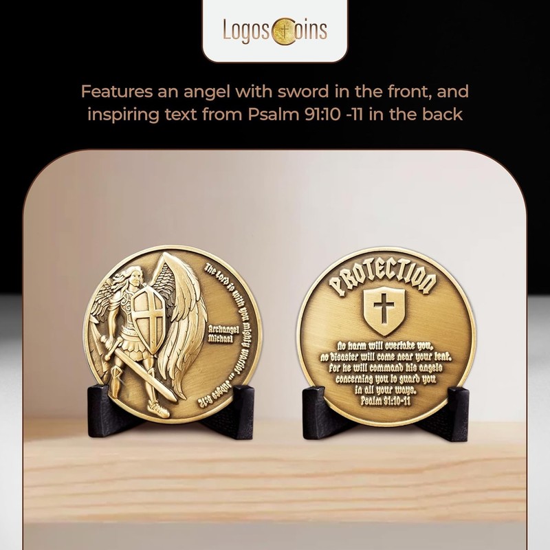 Antique Gold Archangel Michael Coin - 1.75" Religious Keepsake for Encouragement gallery