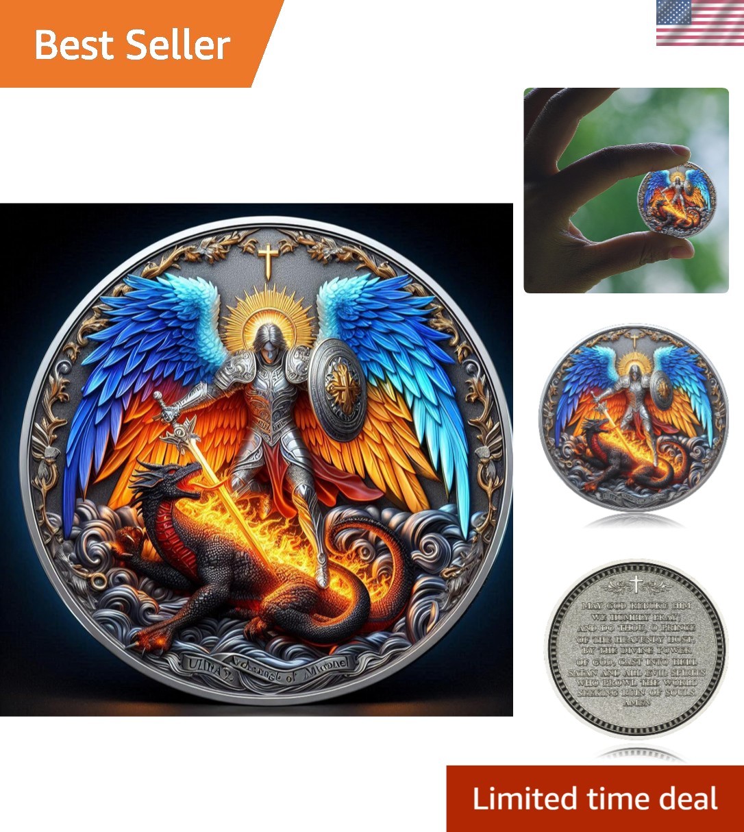 Beautiful Dual-Sided Archangel Michael Token with Protective Case Gift gallery