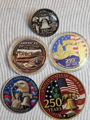 Lot Of (5) 250 Anniversary Of The USA Challenge Coins And Lapel Pin Set
