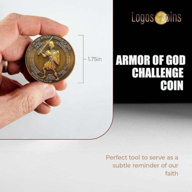 1pc Armor of God Challenge Coin, Ephesians 6:10 Bible Verse - 1.75" Antique G... gallery