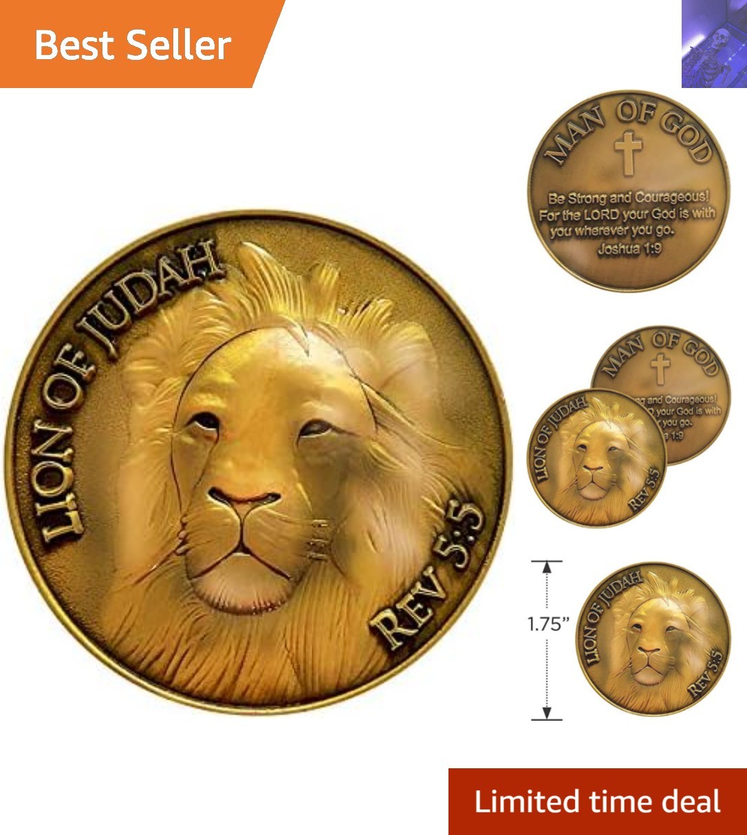 Collectible Antique Gold Token - Lion of Judah Challenge Coin with Bible Verse gallery