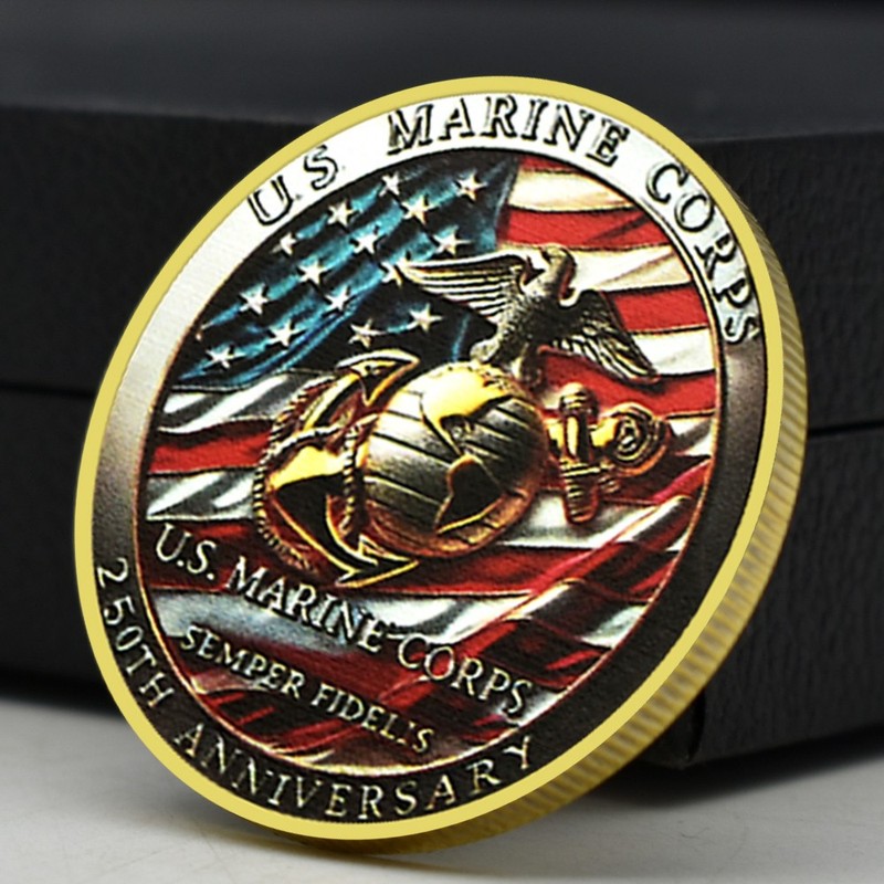 USMC 250th Anniversary Golden Coin Semper Fidelis Military Commemorative Medal gallery