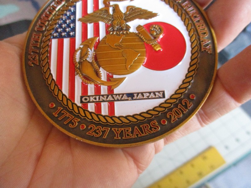 Vtg 2012 USMC 237th Birthday Ball Challenge Coin, OKINAWA JAPAN, Large Size gallery