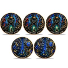 5pcs Novelty Dark Fantasy Alice in Wonderland Memento Mori Stoic Challenge Coin