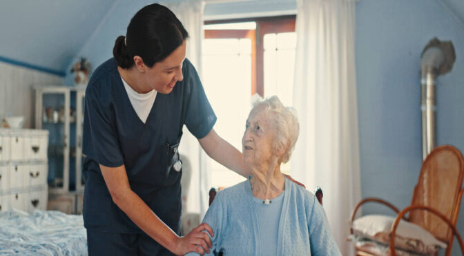 Absolute In-Home Care Services - wheelchair nurse and support with old woman